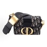 DIOR 30 Montaigne Montaigne collection Oblique embroidery Monogram Full Print wide shoulder strap Bag, women\'s denim blue